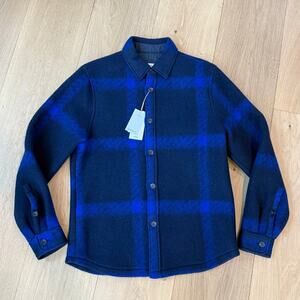 NWT Mango Check Flannel Plaid Overshirt Blue Shirt Jacket Super Soft Men's SMALL